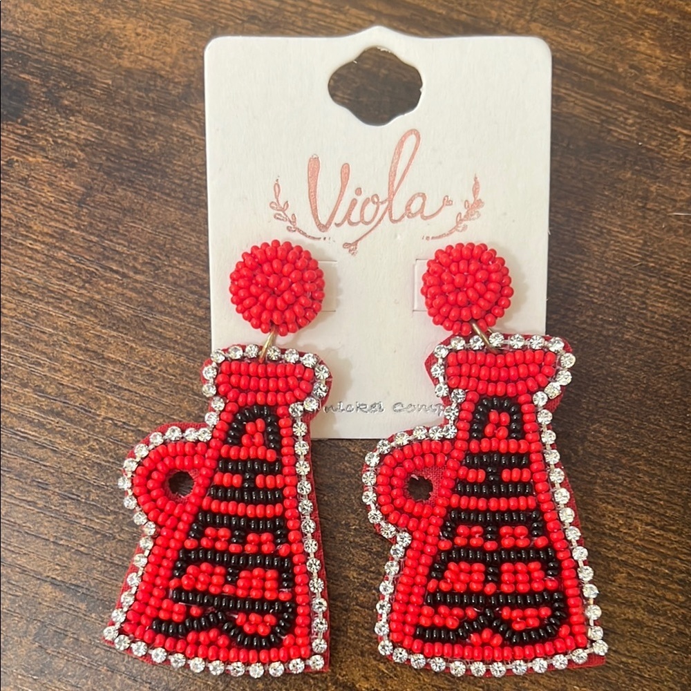 Viola Red Cheer Red & Black Mascot Beaded Statement Earrings